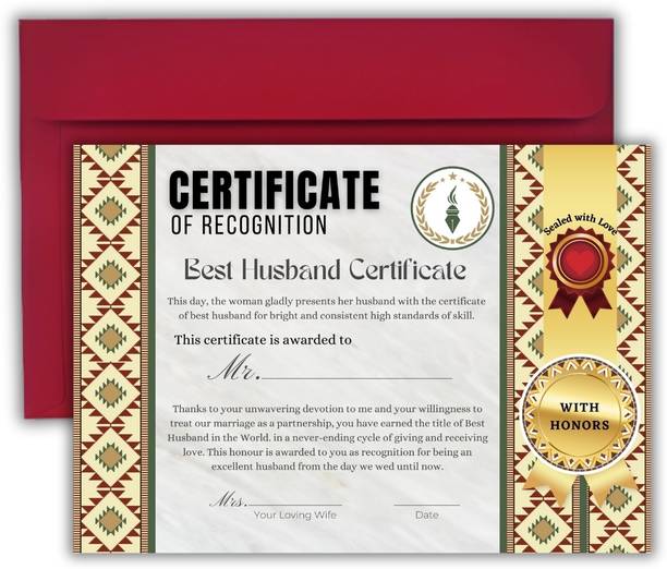AanyaCentric A4 Size 8.3x11.7inches Best Husband Certificate Love Greeting Card