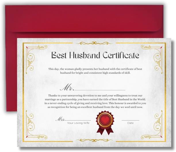 AanyaCentric A4 Size 8.3x11.7inches Best Husband Certificate For Lover Greeting Card