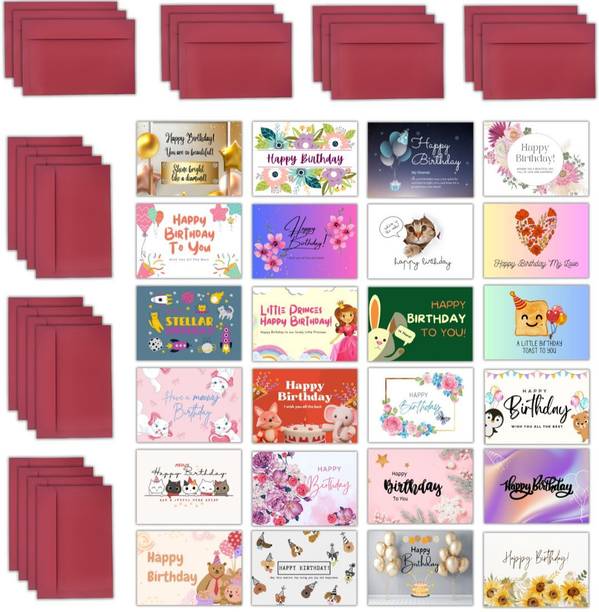 AanyaCentric Pack Of 24 Happy Birthday Blank Inside 4.1x2.9inches A7 Size with Envelopes Greeting Card