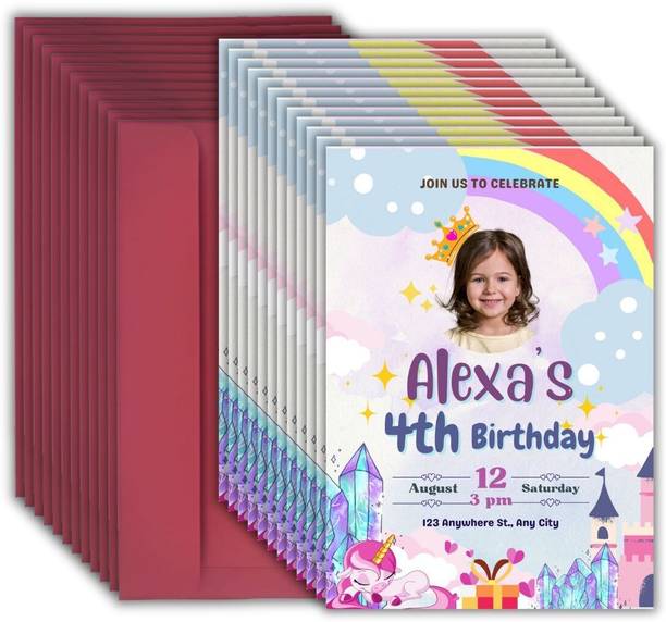 AanyaCentric 14.8x21cm A5 Size Photo Printed Kids Birthday with Envelope Invitation Card