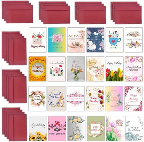 AanyaCentric Pack Of 24 Happy Birthday Blank Inside 2.9x4.1inches A7 Size with Envelope Greeting Card
