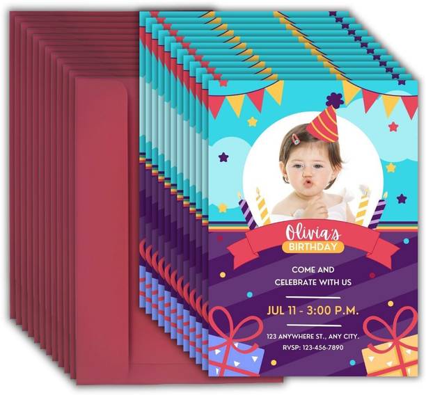 AanyaCentric 14.8x21cm A5 Size Photo Printed Kids Birthday with Envelope Invitation Card