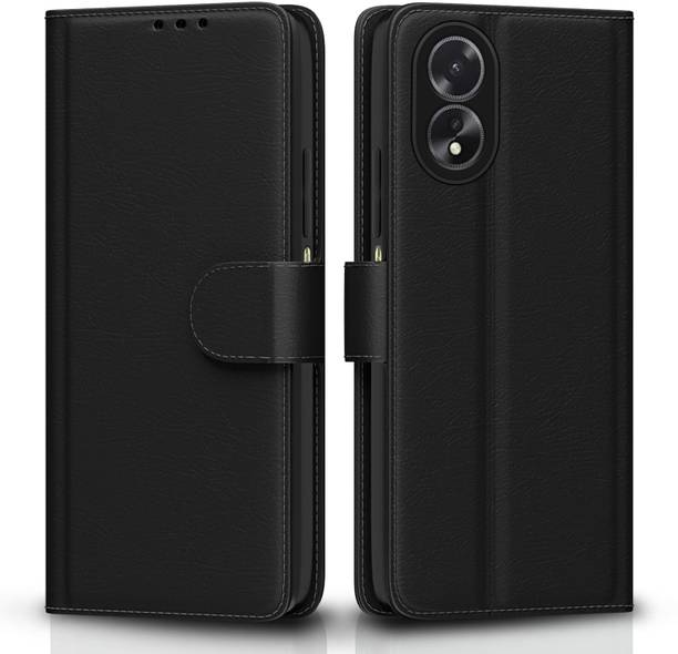 TELESHIELD Flip Cover for OPPO A18 BLACK FLIP COVER LEATHER TPU STAND SHOCKPROOF AND DUSTPROOF