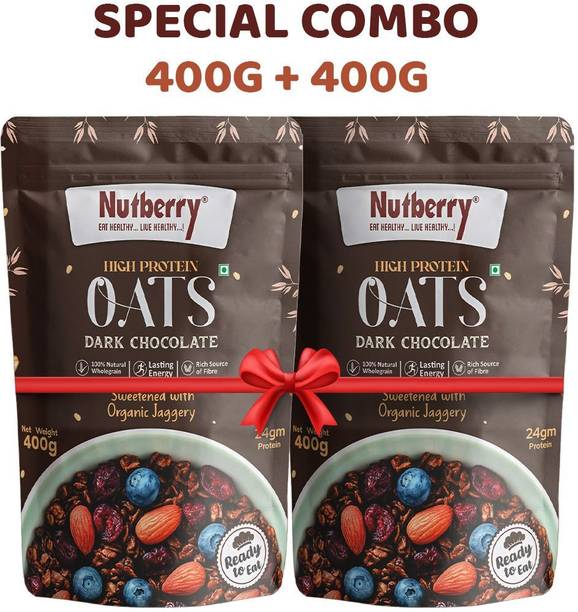 Nutberry by Nutberry High Protein OATS Dark Chocolate with added Dry Fruits combo 800gm (400gm 2x) Pouch