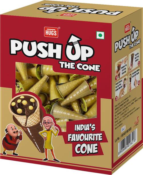 HUGS Push up the Cone- Chocolate, milk cream & biscuits in a Wafer Cone (30 pcs) Wafers