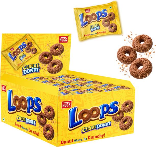 HUGS Loops - Cereal Donut | Crunchy Cereal in Milky Chocolate | Fun Ring-Shaped Snack Bar