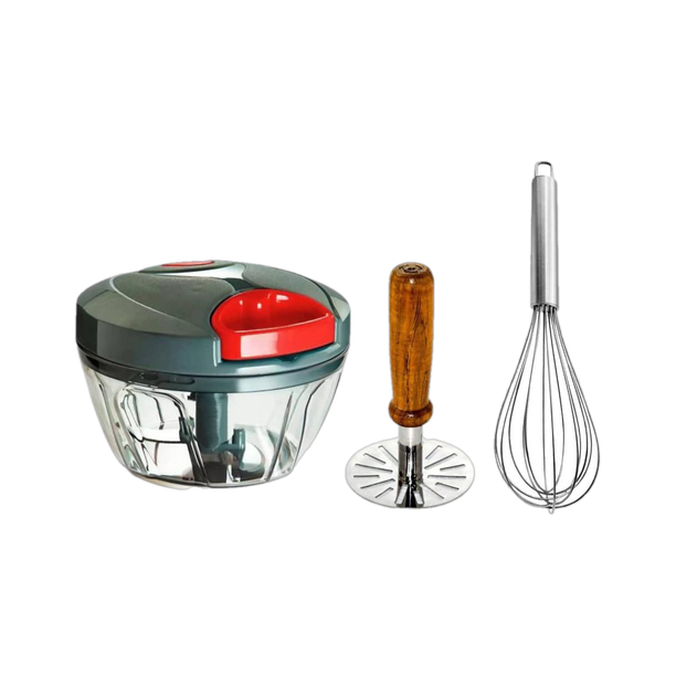 DDecora Combo Of 450 ML Vegetable Chopper, Stainless-Steel Whisk and Masher Vegetable & Fruit Chopper