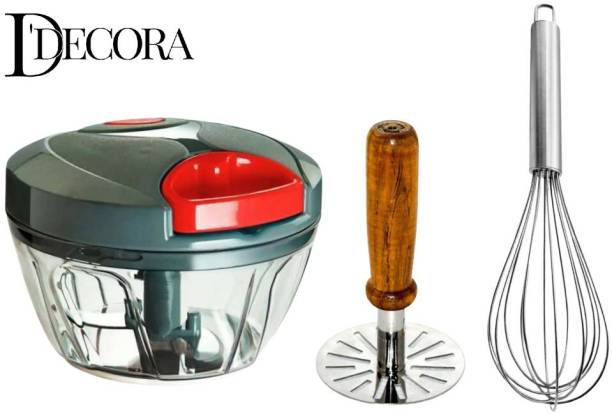 DDecora Combo Of 450 ML , Stainless-Steel Whisk and Masher Vegetable & Fruit Chopper