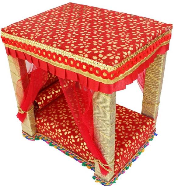 lately KANHA JI LADDU GOPAL BED DECORATED WITH NET LACE & STONE SUITABLE FOR 0-3 NO. Wooden All Purpose Chowki