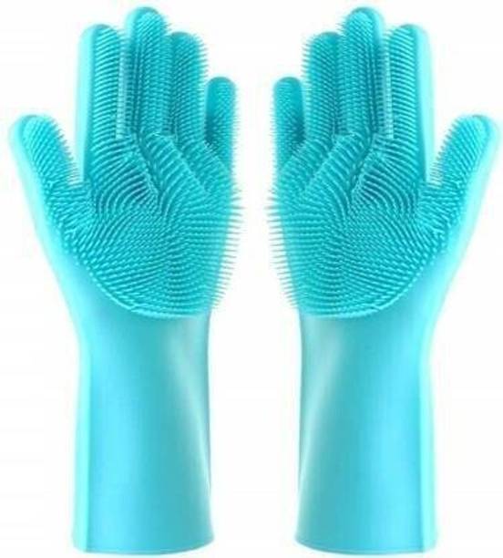 HPENTERPRISE Cleaning Brush Scrubber Gloves Reusable Heat Resistant for Fruit Wash, Wash Dishes, Wash Car, Wash Pet, Wash Toilet, Wash Clothes, Wash Tiles Etc. Wet and Dry Glove Set