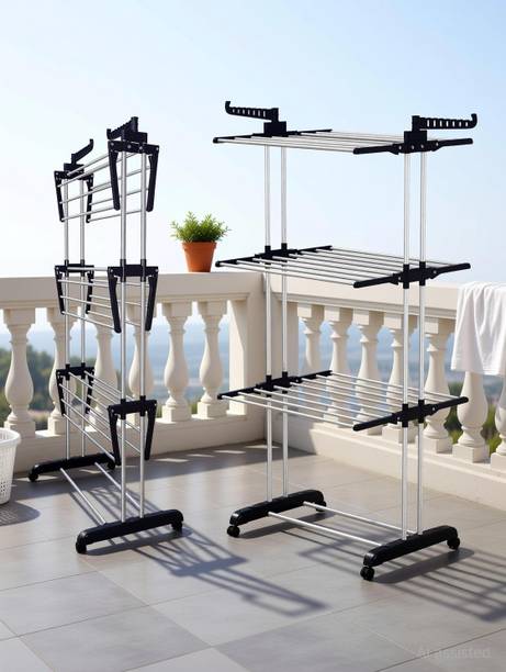 TNG Steel Floor Cloth Dryer Stand Premium Black Cloths Drying Stand (Black)