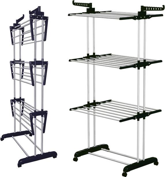 TNG Steel Floor Cloth Dryer Stand Premium Black Cloths Drying Stand (Black)