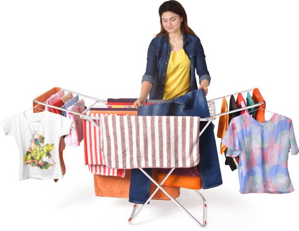 LIMETRO STEEL Steel Floor Cloth Dryer Stand Stainless Steel Foldable Cloth Dryer Stand Double Rack Cloth Stands for Drying Clothes Steel 1 Tier