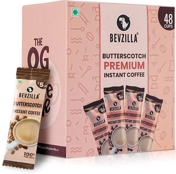 Bevzilla Instant Coffee Powder Box - 48 Sachet (Butterscotch), Pure Arabica , Strong Instant Coffee