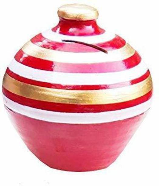 BS NATURAL Handmade Clay Gullak Money Bank Toy Showpiece For Gift Kids And Adults(Red) Coin Bank