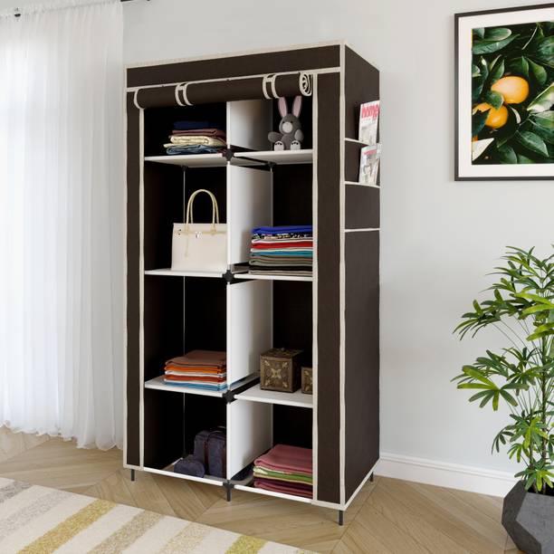 MS MODSTYLE Portable Almirah Foldable closet for Clothes 8 Shelves , 1 Side Pocket (7800-2) PP Collapsible Wardrobe