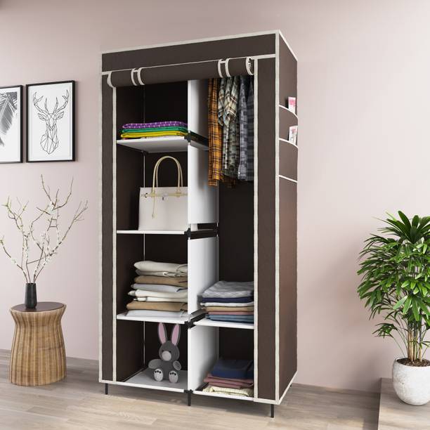 MS MODSTYLE Portable Almirah Foldable closet for Clothes 6 Shelves , 1 Side Pocket (7800-1) PP Collapsible Wardrobe