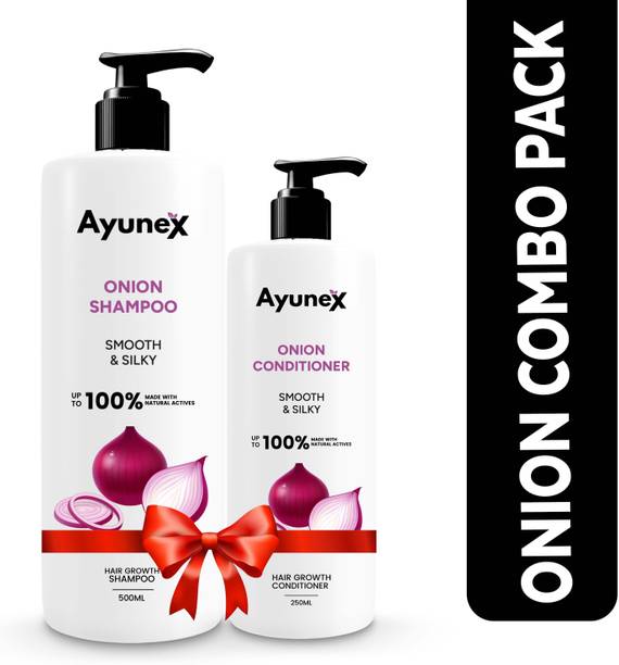 AYUNEX Onion Shampoo 500ML & Conditioner 250ML Combo | For Smooth, Silky Hair & Root Strengthening with Every Wash