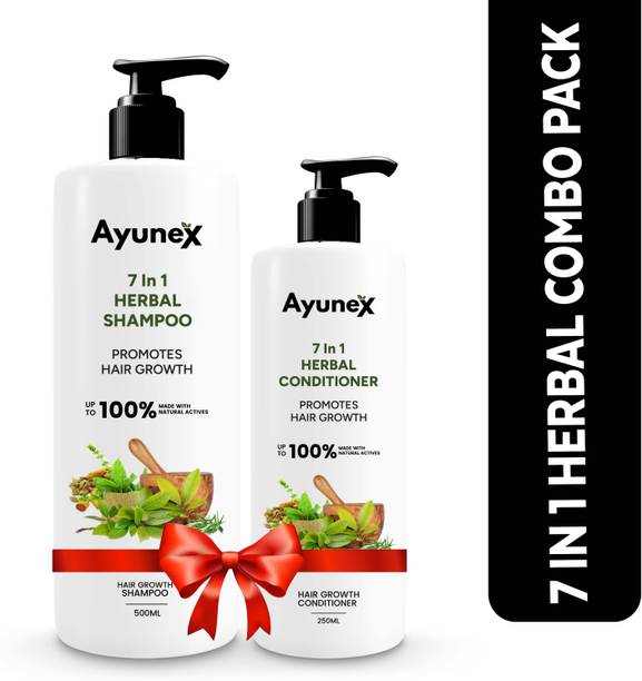 AYUNEX Herbal Shampoo 500ML & Conditioner 250ML Combo | Promotes Hair Growth & Strength with Ayurvedic Herbal Care