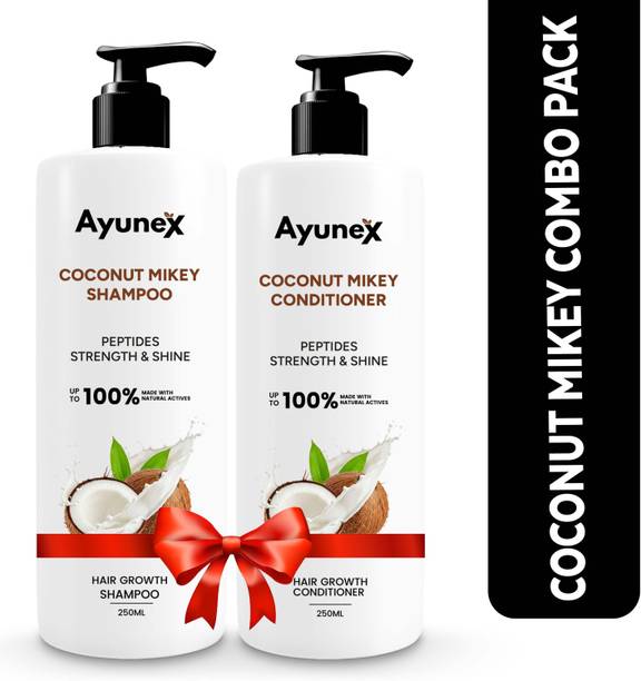 AYUNEX Coconut Milky for Strength & Shine Shampoo 250ML & Conditioner 250ML Combo | Enriched with Peptides to Leave Hair Soft & Smooth