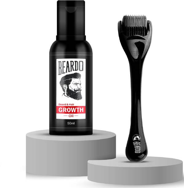BEARDO Beard Hair Growth Oil & Dermaroller 0.5 mm| 540 Needles | Thicker Looking Beard