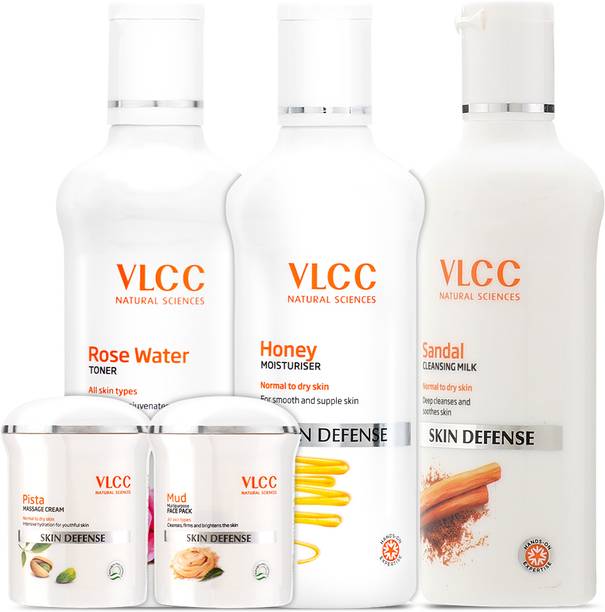 VLCC Pista Cream & Mud Face Pack & Honey Moisturiser & Sandal Milk & Rose Water Toner