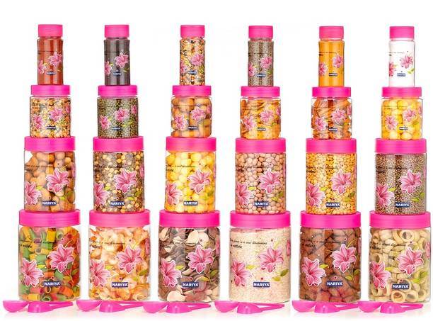 nariya PLASTIC GROCERY JAR SET PRINTED CONTAINER SET BPA FREE CONTAINER  - 1200 ml, 650 ml, 350 ml, 110 ml
