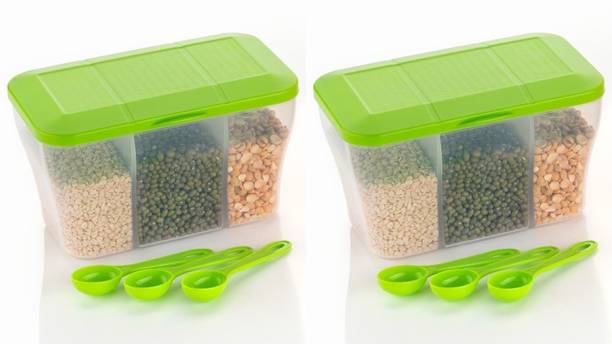 OFFYX 3 Section container, Spice Box , Spice Set (Green) - 1100 ml  - 1100 ml