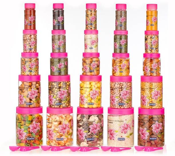 nariya PLASTIC GROCERY JAR SET PRINTED CONTAINER SET BPA FREE CONTAINER  - 1200 ml, 650 ml, 350 ml, 250 ml, 110 ml