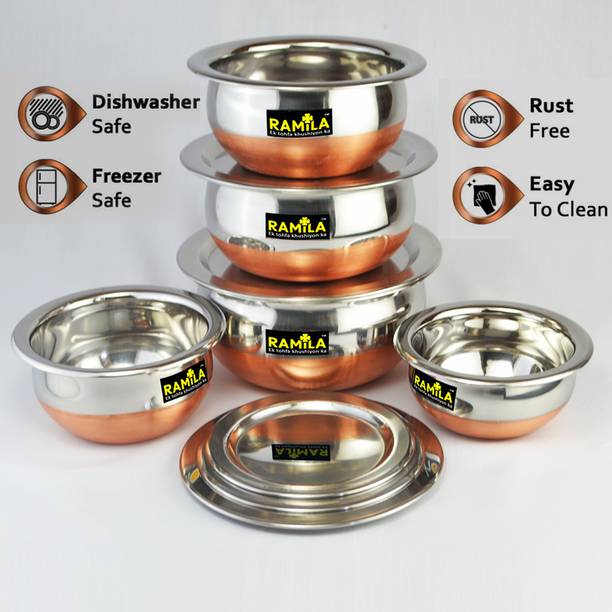RAMILA Handi set With Lid Copper Coated Induction Bottom Cookware Set