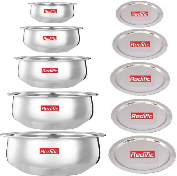 Redific 5 Pieces Pc Pcs Handi with lid set Stainless Steel Handi Set with Lid Cookware Set Handis Combo Gas Stove and Induction Compatible Size: 1900 ML, 1400 ML, 900 ML, 650 ML, 400 ML कुकवेयर सेट