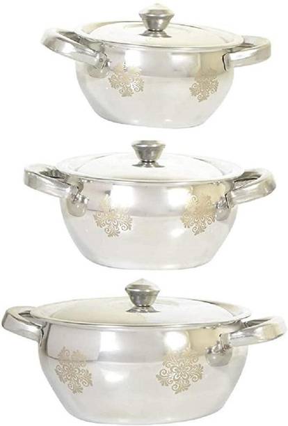 Nirvika Blooming India Cookware Set of 5 Aluminium Black With 5 Wooden Karchhi कुकवेयर सेट