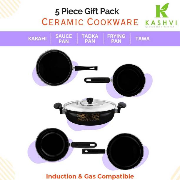 cookpro Cookpro Pack of 6 pc (Kadhai (With Lid), Fry Pan, Sauce Pan, Tadka Pan & Tawa) Induction Bottom Non-Stick Coated Cookware Set