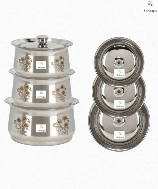 Shriyagic Stainless Steel Handi 3pcs with Lid premium design Non-Stick Coated Cookware Set
