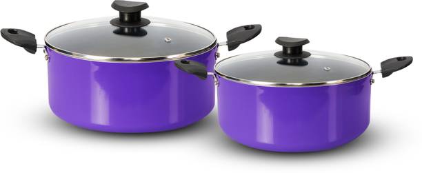 NAVRANG NAVRANG NONSTICK 4PCS BIRYANI POT COMBO 200MM,220MM WITH GLASS LID इंडक्शन बॉटम कुकवेयर सेट