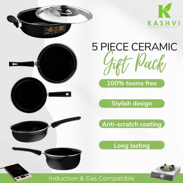 cookpro Cookpro Pack of 6 pc (Kadhai (With Lid), Fry Pan, Sauce Pan, Tadka Pan & Tawa) Induction Bottom Non-Stick Coated Cookware Set