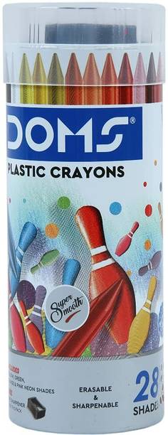 DOMS Non-Toxic Erasable Plastic Crayon Set in Round Tin Box