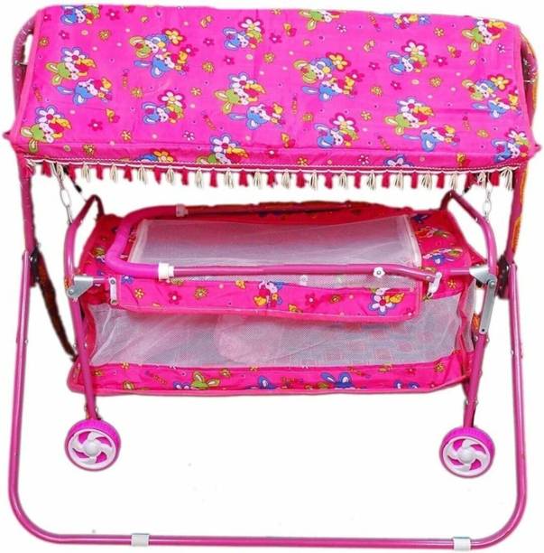 CHUNKY'S Foldable Baby Cradle with Mosquito Net & Wheels, Baby Swing Crib Bassinet