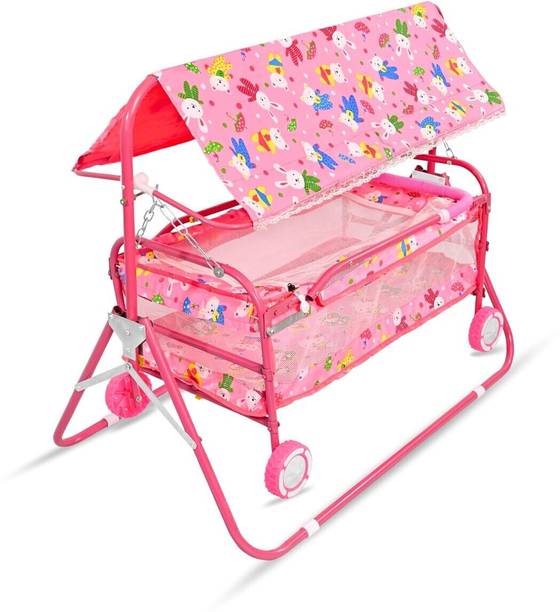 CHUNKY'S Baby Cradle with Mosquito Net & Prime, Jhula, swing, Metal Frame