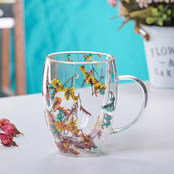 FRP ENTERPRISES Pack of 1 Glass FLORAL-DW-GLASS-MUG-300ML
