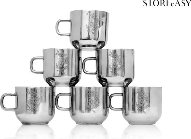 STOREeASY Pack of 6 Stainless Steel Double Wall Laser Steel Cup Set