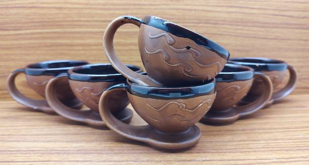 laghima jadon Pack of 6 Ceramic Tea/Coffee Cups Worldcup Shape Latest Big Size 130ML (Brown)