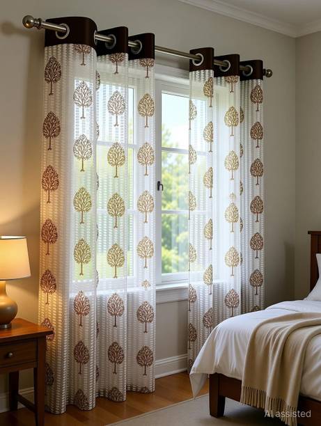 GULISTAAN 274 cm (9 ft) Long Door Tissue Transparent Curtain (Pack Of 2)