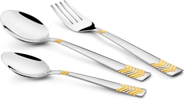 FnS Raga 24Karat Gold Plated 6 Spoon, 6 Fork, 6 Teaspoon Stainless Steel Cutlery Set