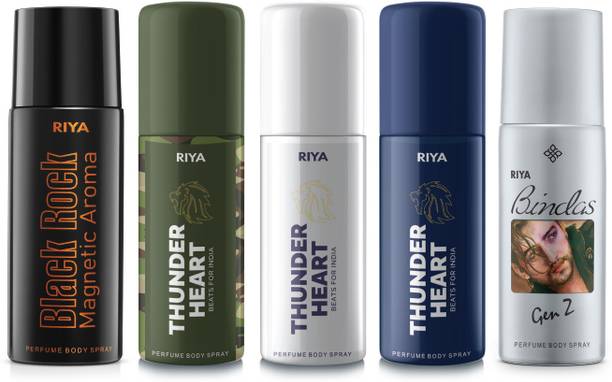 RIYA Black Rock, ThunderHeart Green, White, Blue, Bindas Grey Deodorant 40 ML Each Deodorant Spray  -  For Men