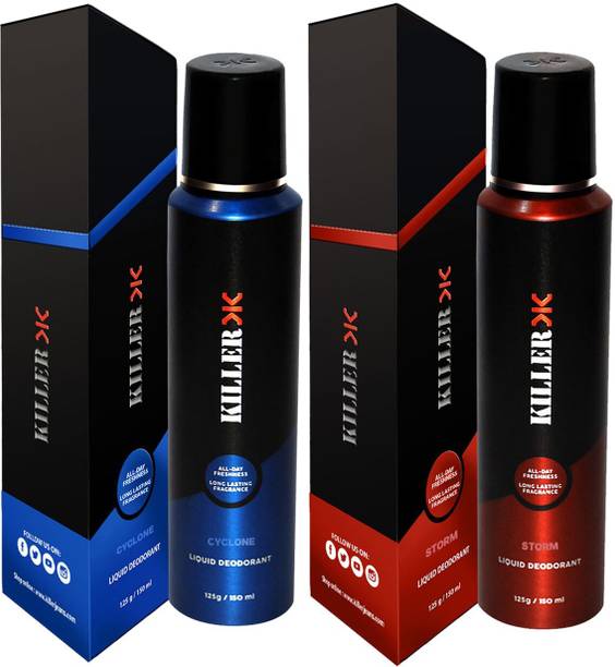 KILLER Cyclone And Storm Liquid Deodorant 150ML Each (Pack of 2) Perfume Body Spray - F Deodorant Spray  -  For Men & Women