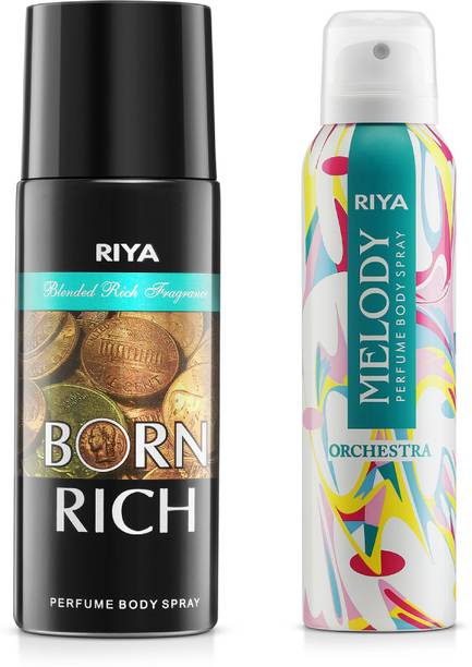 RIYA Born Rich And Melody Orchestra Body Spray Deodorant Pack Of 2 150 Ml Each Deodorant Spray  -  For Men & Women