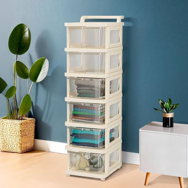 AK10ZONE 6 Compartments Plastic 6 Layer Plastic Modular Storage Drawer Organizer with Wheelsount