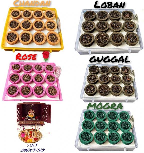 shiv sk SAMBRANI CUP Rose | Sandal (Chandan) | Mogra | LOBAN | GUGGAL (Pack of 60) Rose, Sandal, Guggul, Lavender Dhoop