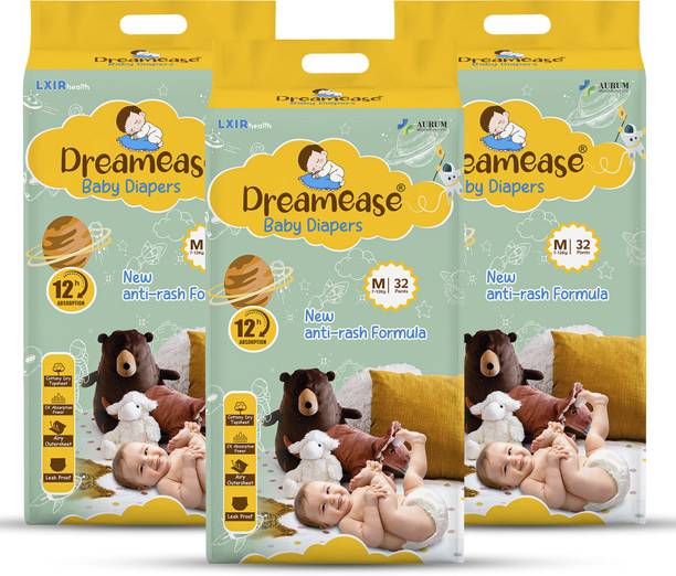 Dreamease Newborn Baby Diapers, 12-Hour Absorption & Anti-rash Formula, (Pack of 3) - M
